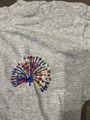 Coco Rock Vintage Grey & Colorful Embroidered Peacock Tee Shirt Sz XL Boho