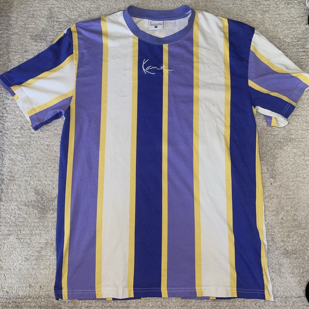 Karl Kani Medium Signature Stripe Tee Mens Vintage Purple Yellow shirt