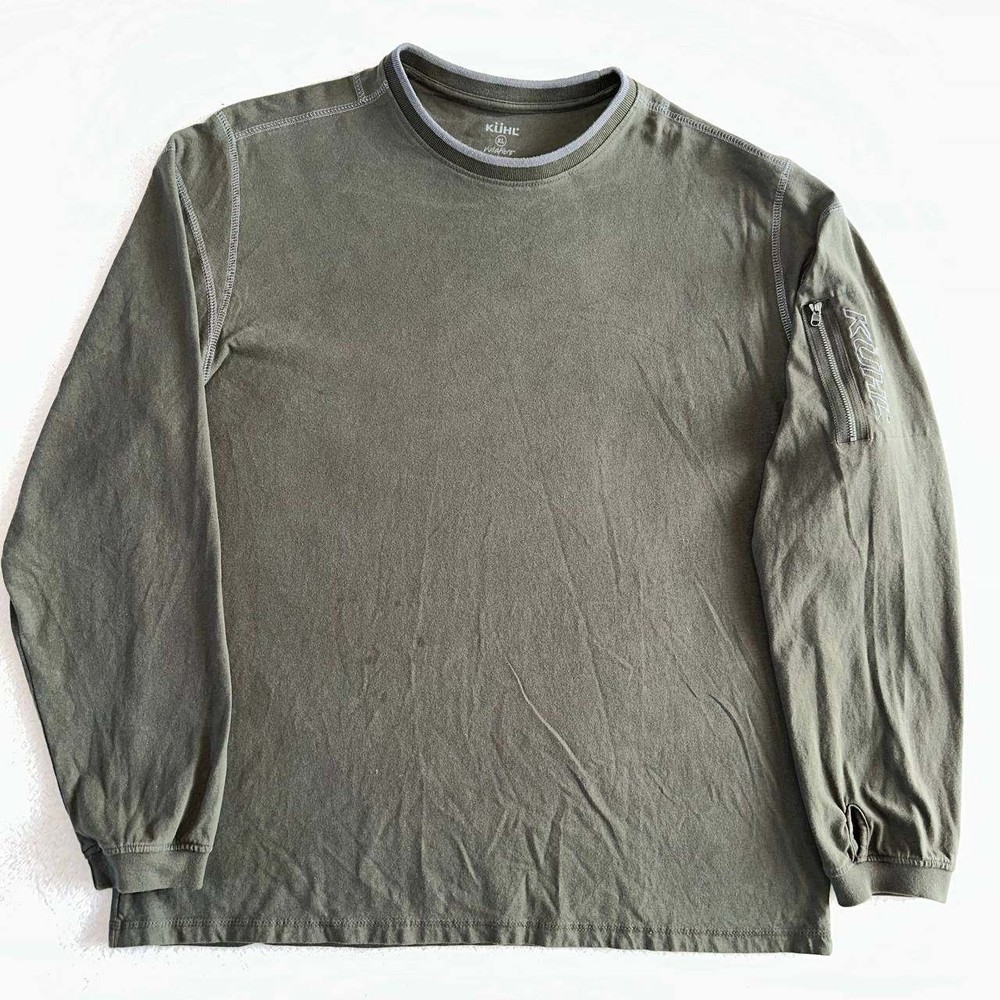 Kuhl Kommando Wildfibre Long Sleeve T-Shirt Olive Green Organic Cotton Zip XL