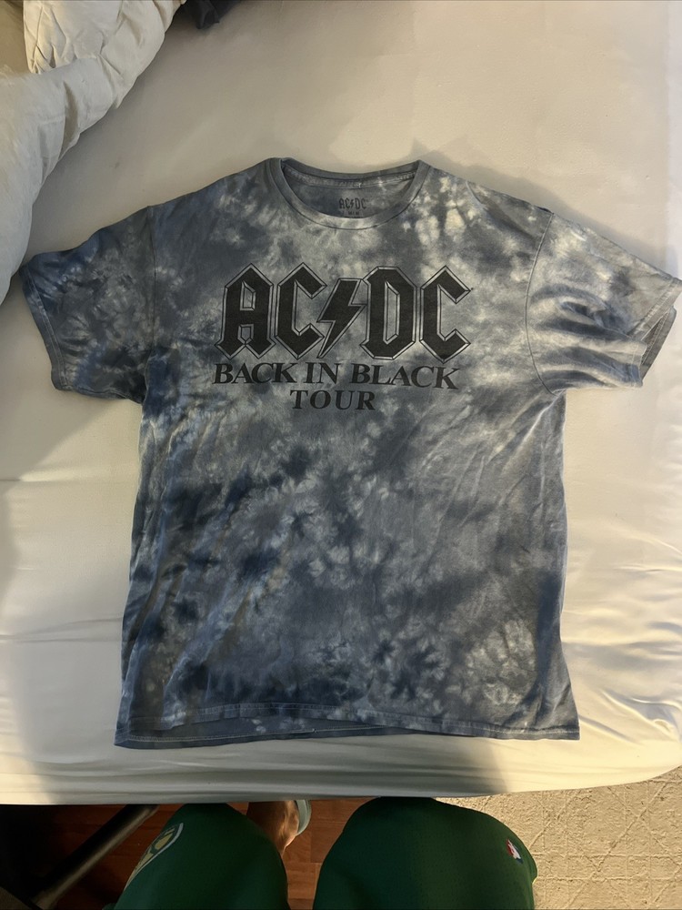 AC/DC Back In Black Tour 1980 Tie Dye Band T-Shirt Mens Rock Graphic Tee Size L