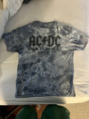 AC/DC Back In Black Tour 1980 Tie Dye Band T-Shirt Mens Rock Graphic Tee Size L