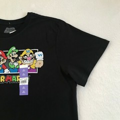 Super Mario W/ Luigi Wario Waluigi Mens Stretch Black ShortSleeve T-Shirt Sz 2XL