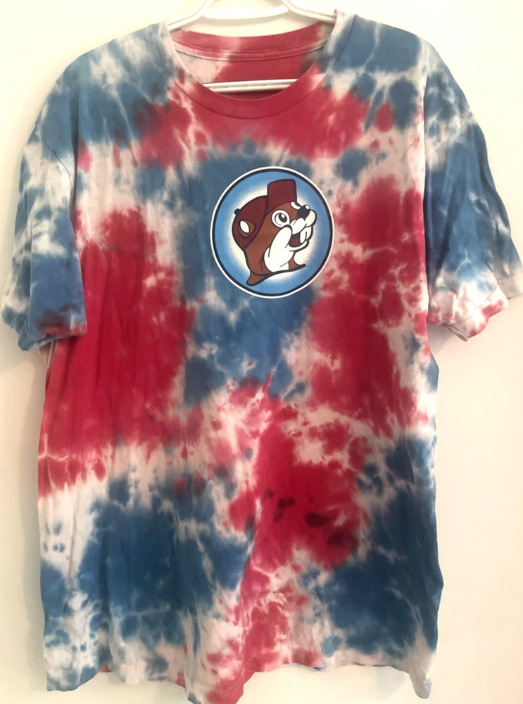 Buc-ee’s 4th July Shirt Mens XL Tie Dye Red White Blue Get It Poppin Bucees Used