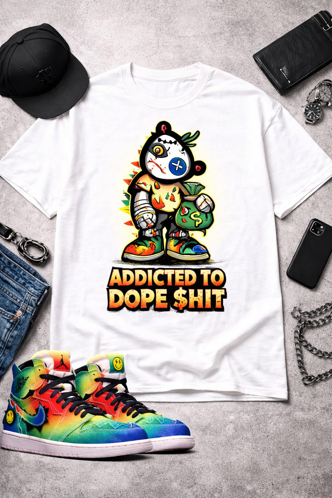 Big & Tall Addicted to Dope $hit Retro Air J1 Sneaker Tee Shirt Graphic T Shirt