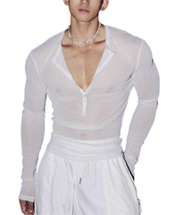 Mens Glitter Shirt Top See Through Lace T-Shirt Sheer Mesh Undershirts