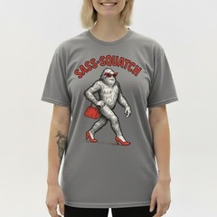 Sass-Squatch Bigfoot In Heels Funny Pun T-Shirt, Retro Novelty Sarcastic Tee
