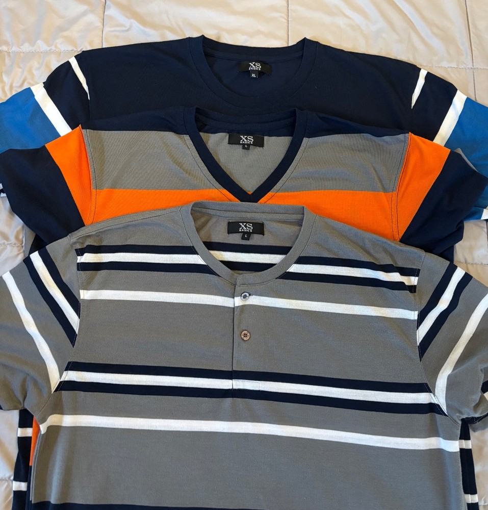 MIX 3 PACK~2Large-V and Henley / 1 XL Crew neck T-shirt by XS BASICS-