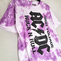 ACDC HIGH VOLTAGE Shirt Mens 2XL XXL Purple TIE DYE Casual ROCK NWT