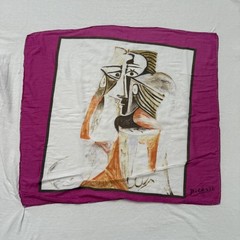 Vintage 90s Picasso Art Shirt Mens L White Cubist Graphic Tee Applique Patch