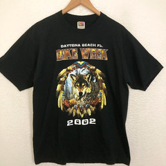 Vtg 2002 Daytona Beach Bike Week Shirt L Motorcycle Biker Wolf Native Skull Tee