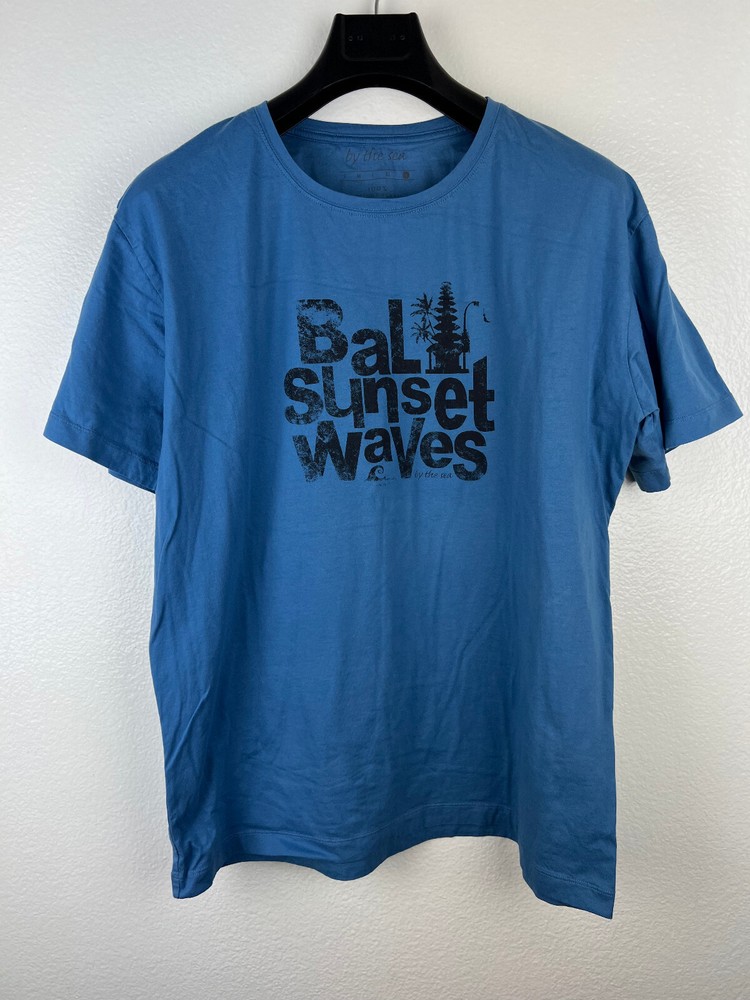 Bali Sunset Waves Shirt Mens 2XL Blue Graphic Crew Neck Short Sleeve Stretch