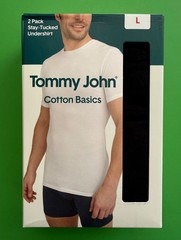 Tommy John Large Cotton Stay Tucked Undershirt Black Crew 2-Pack Tee Shirt New