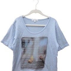 ABAHOUSE Ecru U-Neck T-Shirt Men’s Short Sleeve Blue Gray Print