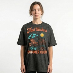 Tired Teachers Summer Club T-Shirt Funny School Break Beach Vacation Mode Tee