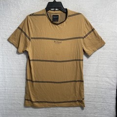 Denim Flower Shirt Brown Stripe Mens Medium Short Sleeve Portland Graphic