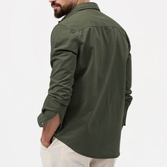 Men’s Cargo Shirt Casual Slim Shirts Long Sleeve Button Down Tops Blouse