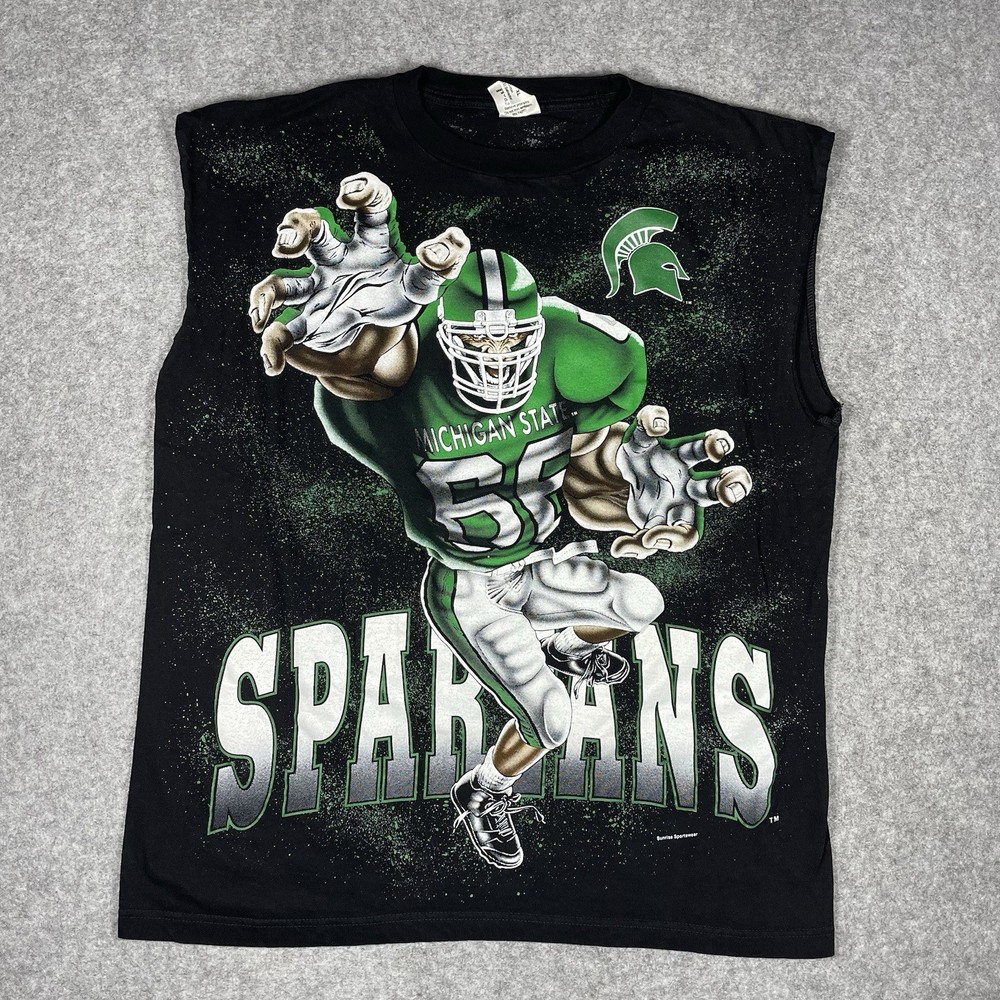 Vtg 90s Michigan State Spartans Breakthrough AOP Shirt XL Tour Champ Sleeveless