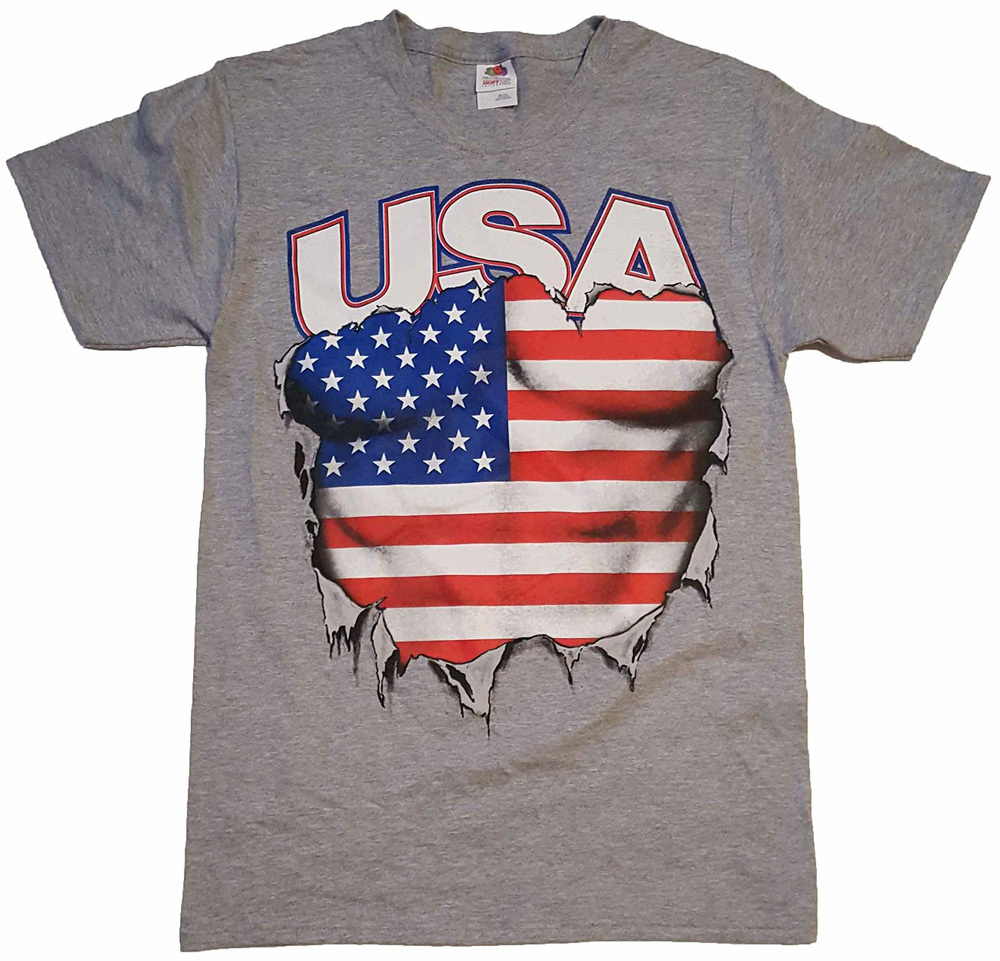 USA Spirit of America Flag Muscle Rip Chest Men’s T-Shirt Gray Grey XL 46/48 NEW