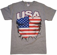 USA Spirit of America Flag Muscle Rip Chest Men’s T-Shirt Gray Grey XL 46/48 NEW