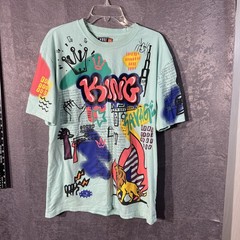 HUGE Fashion Exchange Men’s 2XL Aqua Graffiti King Savage Graphic T-Shirt Cotton