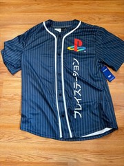 PlayStation Katakana Kanji Baseball Jersey Official License Navy Pinstripe L