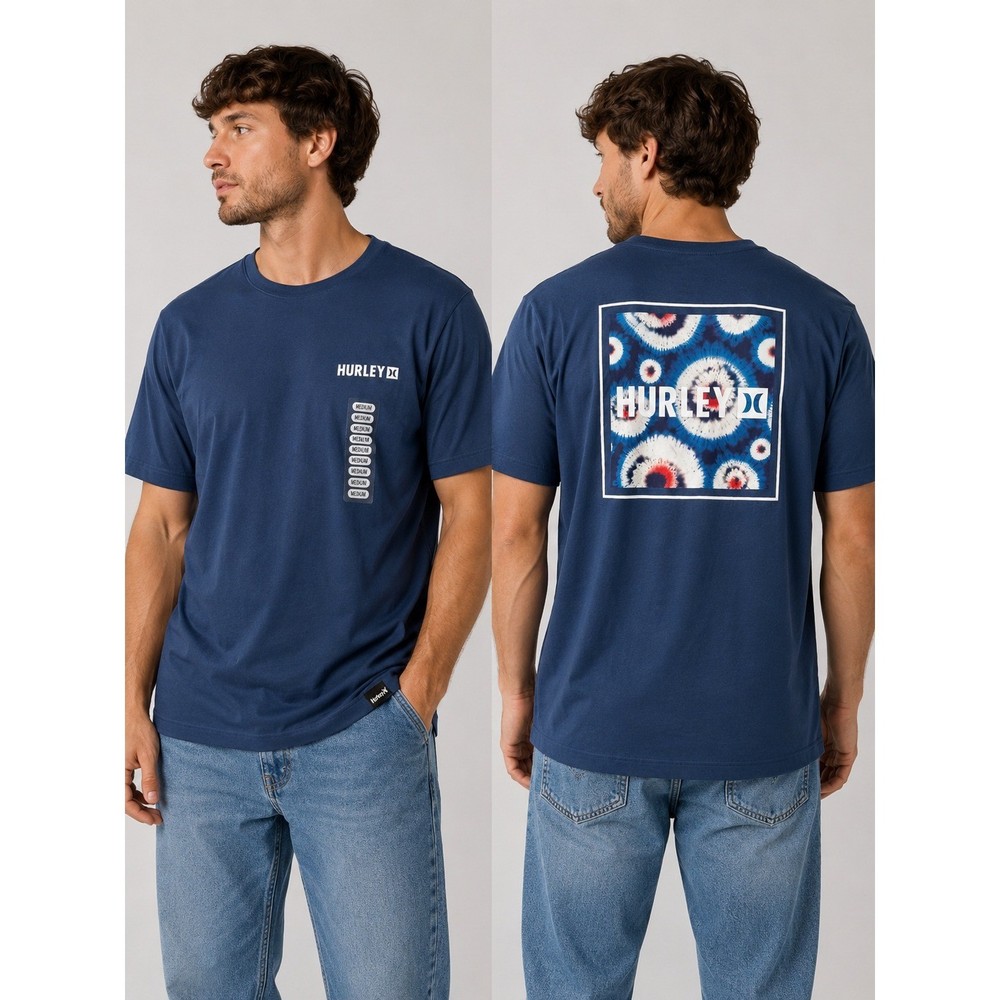 NWT Hurley Mens Graphic T Shirt Medium Blue Tie Dye Back Logo Surf Streetwear