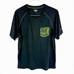 Vintage Y2K AND1 Athletic T Shirt Black 100% Polyester Green Camouflage Pocket L