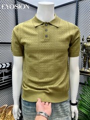 Men Vintage Jacquard Knitted Hollow Out Summer Short Sleeve Sweater Chic Tops