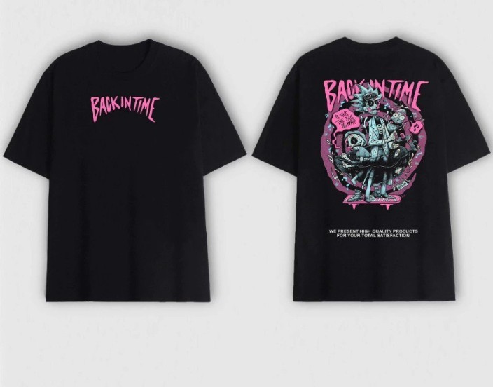 Back In Time Graphic T-Shirt Black Unisex Cotton Streetwear Oversized Tee