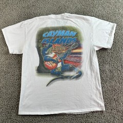 Hard Rock Cafe Caymen Islands Shirt Mens Large White Blue Iguana Short Sleeve