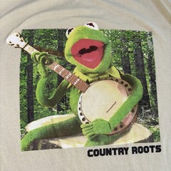 Muppets Kermit the Frog banjo country roots Beige graphic tee Shirt large Funny