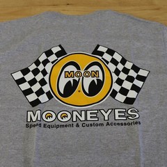 Men’s Mooneyes Checkered Flag Moon Logo Gray T-Shirt Cotton TM426SG