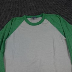 Vintage Paper Thin 80s Hanes Shirt Mens XL White Green 3/4 Sleeve Raglan