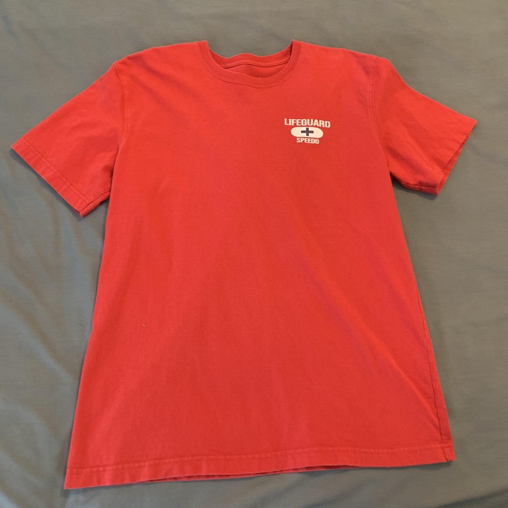 Speedo Shirt Mens Medium Red Lifeguard Graphic Tee T-Shirt Tagless Beach