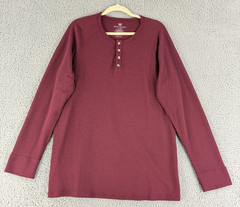 Mack Weldon Henley Shirt Mens Size XXL Maroon Long Sleeve Thermal Crew Neck