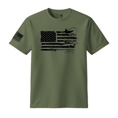 Fishing Hunting American Flag Cotton T-Shirt, Gift for Dad
