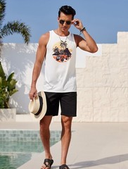 Mens Graphic Tank Tops Sleeveless T Shirt Hawaiian Palm Tree Vacation Tank