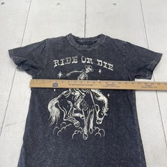 True Line Apparel Shirt Mens Small Gray Ride Or Die Skeleton Cowboy Graphic Tee