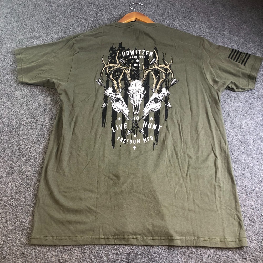 Howitzer MFG Shirt Mens Large Green Short Sleeve Hunting Skull 100% Cotton