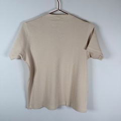 Pierre Cardin Medium Beige V-Neck Waffle Knit Short Sleeve T-Shirt Vtg Unisex