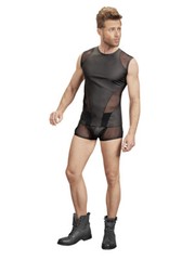 Men’s Black Mesh Wetlook Sleeveless Shirt Clubwear Tank Top