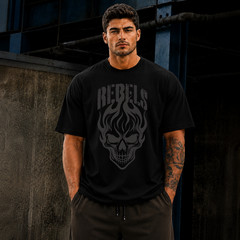 Rebels Skull Graphic Oversized T-Shirt Gothic Streetwear Men’s Gym Workout Tee