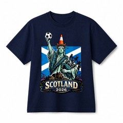 Scotland 2026 Liberty Statue Soccer Bagpipes Retro Graphic Cotton T-Shirt Unisex