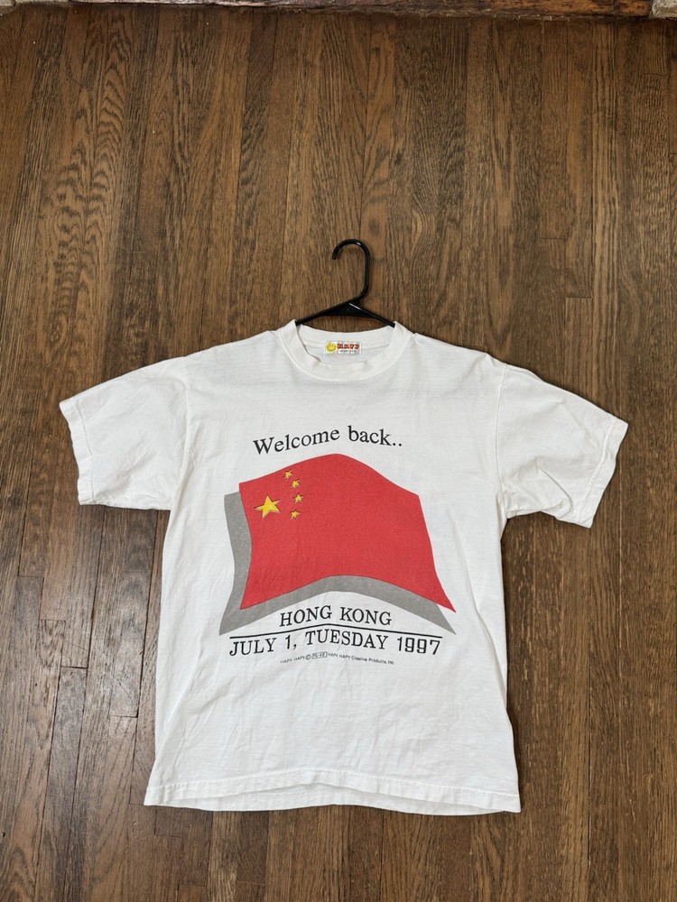 Vintage 1997 Hong Kong Handover T-Shirt Hapy Design USA 90s China UK Flag M/L