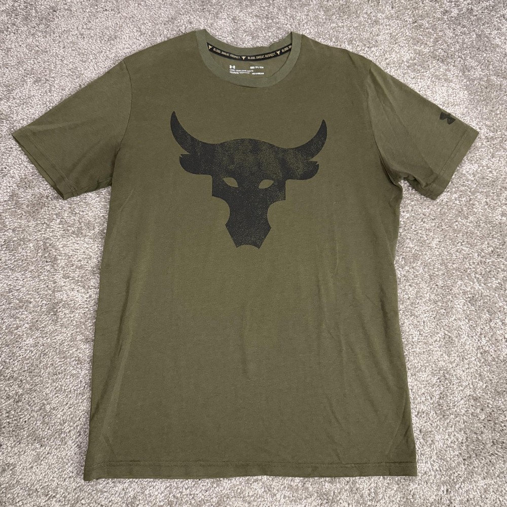 Under Armour Shirt Mens S Green Project Rock Brahma Bull Graphic Tee HeatGear