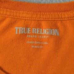 True Religion Mens Orange Graphic T Shirt Buddha Guitar Size 2XL Relaxed Fit