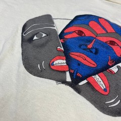 Hanes Beefy-T Graphic T-Shirt Mens L Cream Indigenous Mask Vintage Paper Thin
