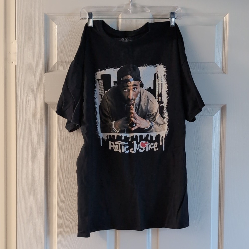 Men’s 2Pac Poetic Justice Graphic Print T-Shirt Black Crew Neck Short Sleeve L