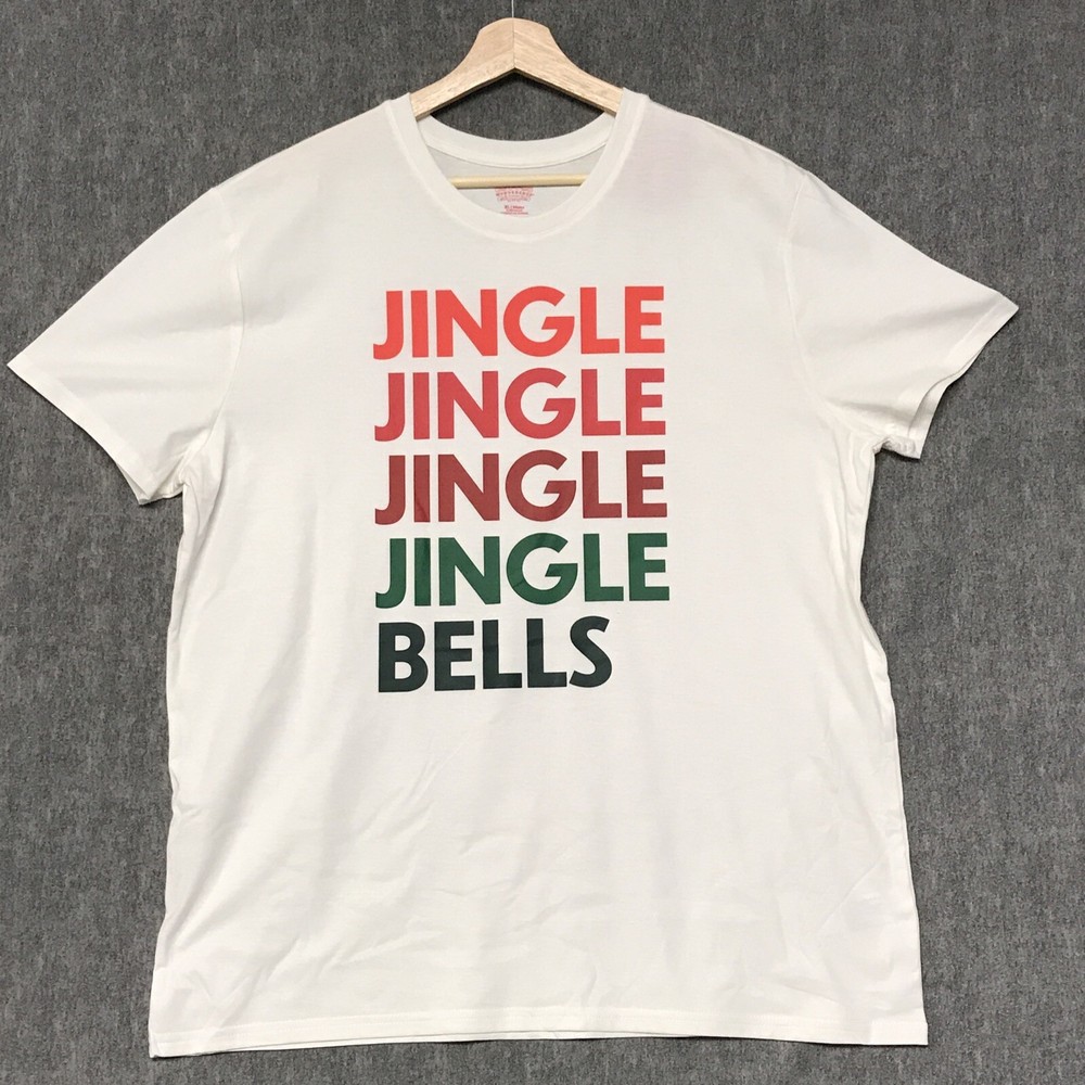 Christmas Shirt Mens XL White Holiday Short Sleeve Top Jingle Bells Graphic
