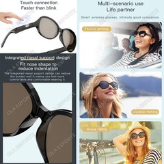 AI Smart Glasses Wireless Bluetooth V5.3 Sunglasses Outdoor Sport Call Music Te